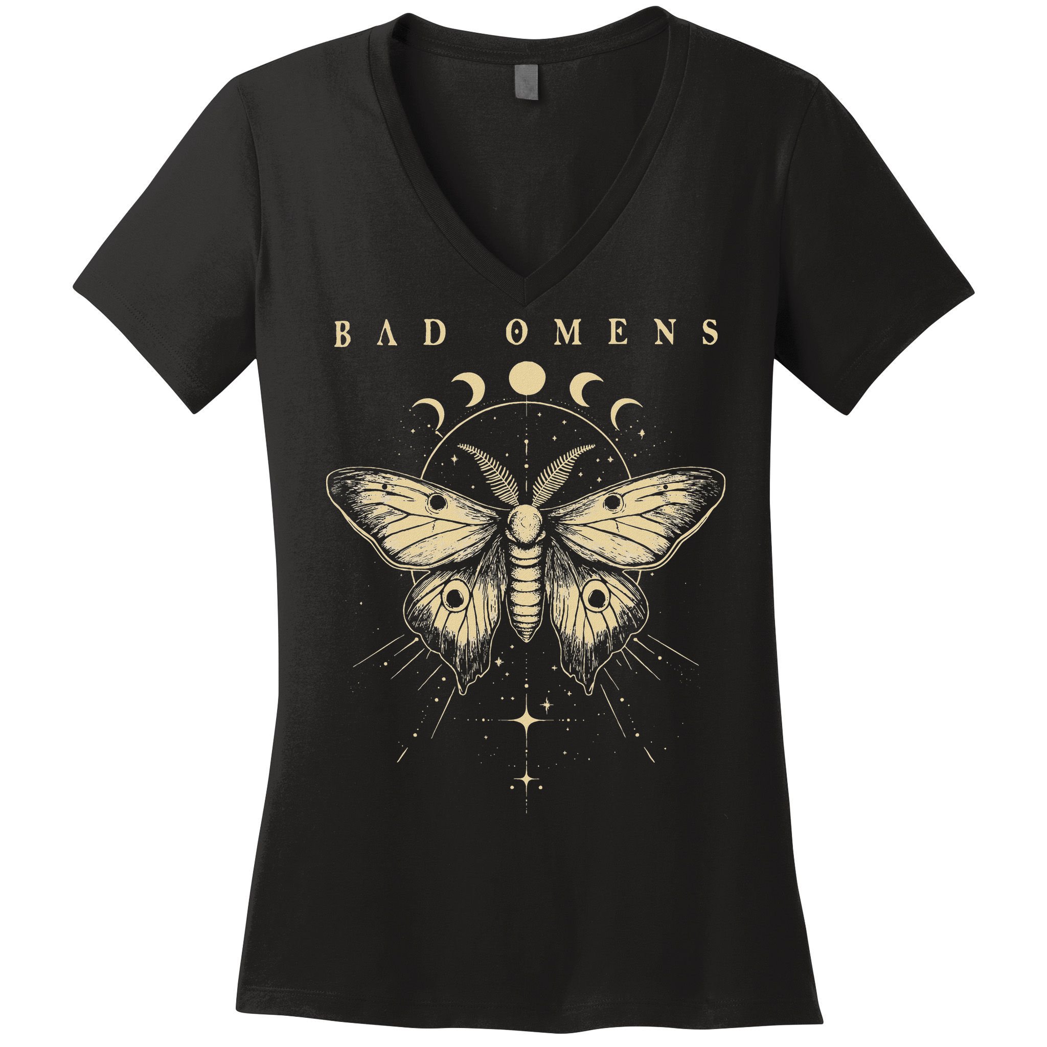 Vintage Bad Music Rock 90s Moth And Moons Vaporware Omens Women's V-Neck T-Shirt