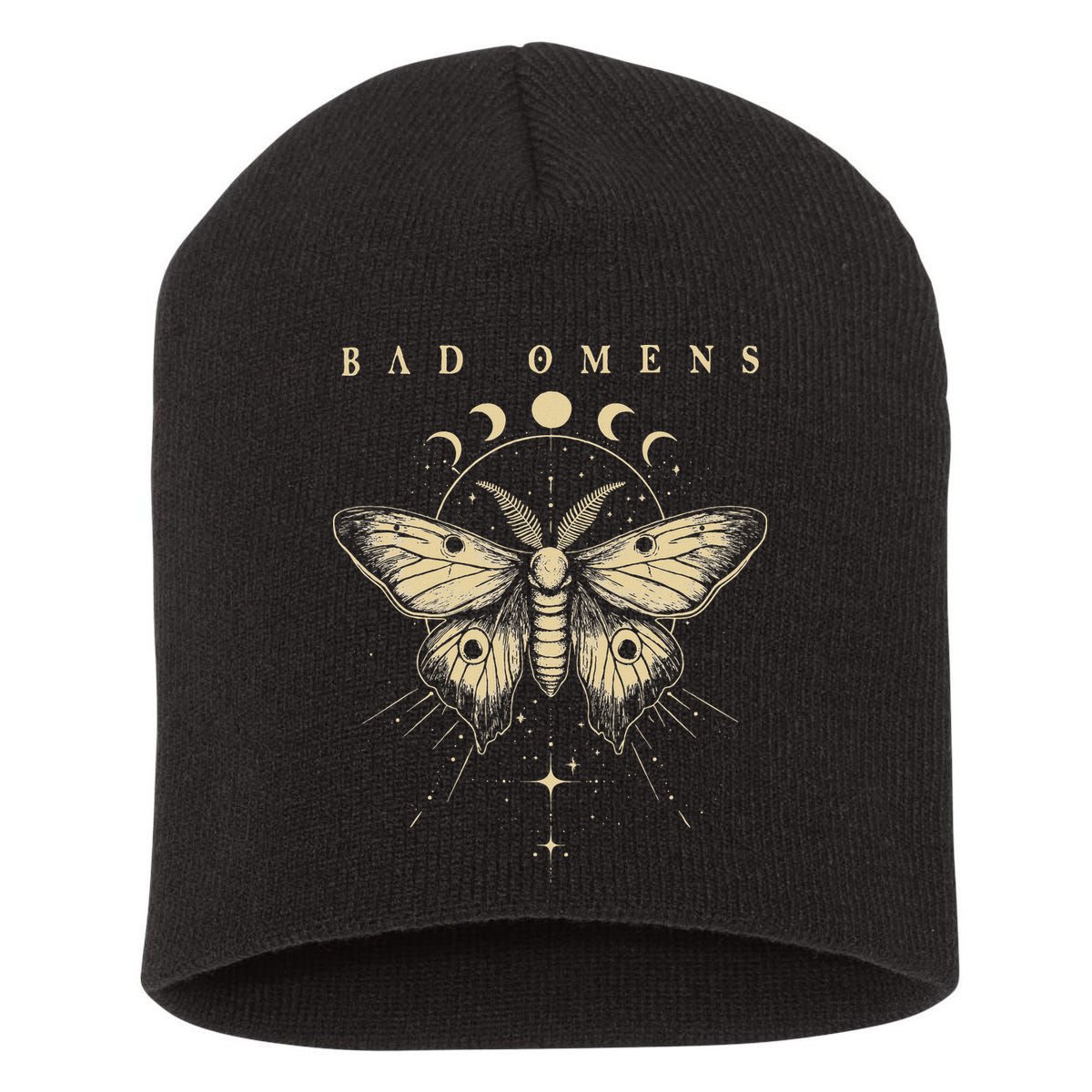 Vintage Bad Music Rock 90s Moth And Moons Vaporware Omens Short Acrylic Beanie