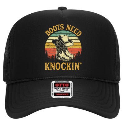 Vintage Boots Need Knockin Knocking Country Music High Crown Mesh Back Trucker Hat