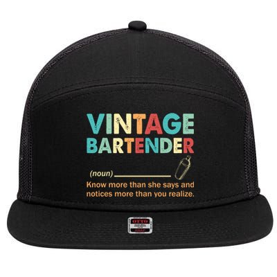 Vintage Bartender Noun Definition Fathers Day 7 Panel Mesh Trucker Snapback Hat