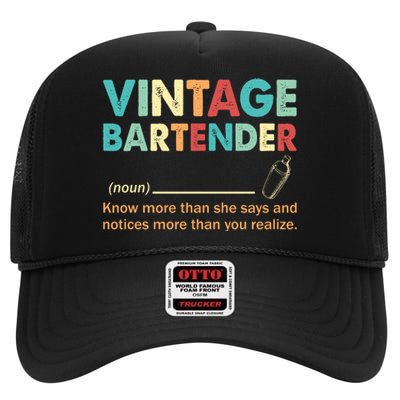 Vintage Bartender Noun Definition Fathers Day High Crown Mesh Back Trucker Hat