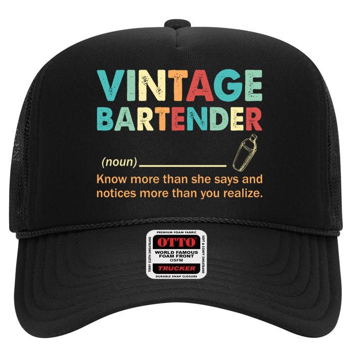 Vintage Bartender Noun Definition Fathers Day High Crown Mesh Back Trucker Hat