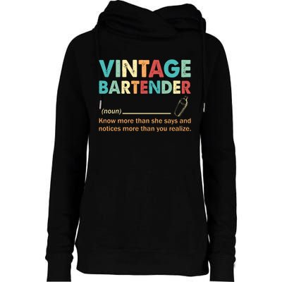 Vintage Bartender Noun Definition Fathers Day Womens Funnel Neck Pullover Hood