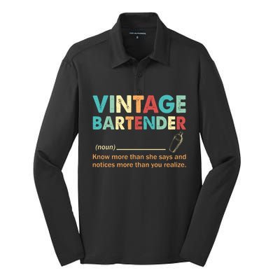 Vintage Bartender Noun Definition Fathers Day Silk Touch Performance Long Sleeve Polo