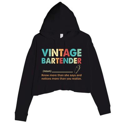 Vintage Bartender Noun Definition Fathers Day Crop Fleece Hoodie