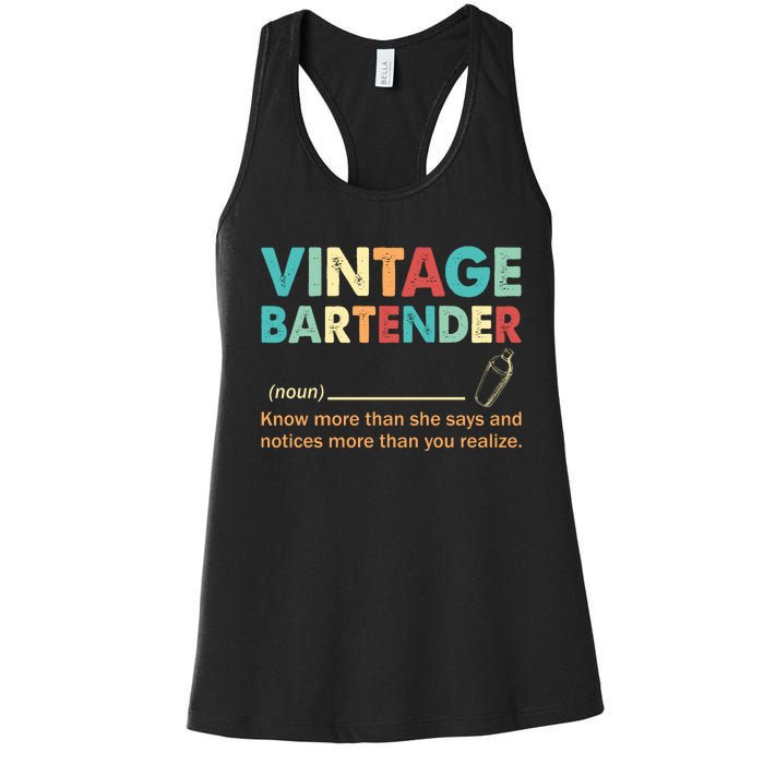 Vintage Bartender Noun Definition Fathers Day Women's Racerback Tank