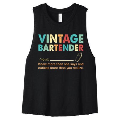 Vintage Bartender Noun Definition Fathers Day Women's Racerback Cropped Tank