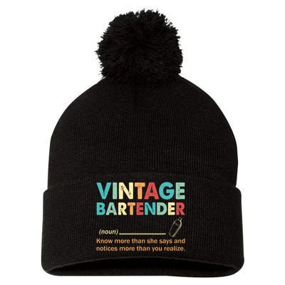 Vintage Bartender Noun Definition Fathers Day Pom Pom 12in Knit Beanie