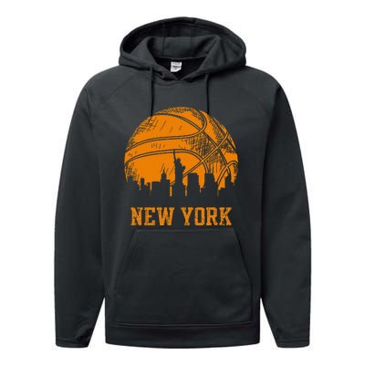 Vintage Basketball New York City Skyline Outfit Performance Fleece Hoodie