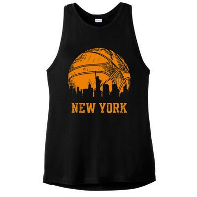 Vintage Basketball New York City Skyline Outfit Ladies PosiCharge Tri-Blend Wicking Tank