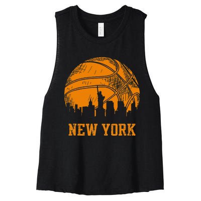 Vintage Basketball New York City Skyline Outfit Women's Racerback Cropped Tank