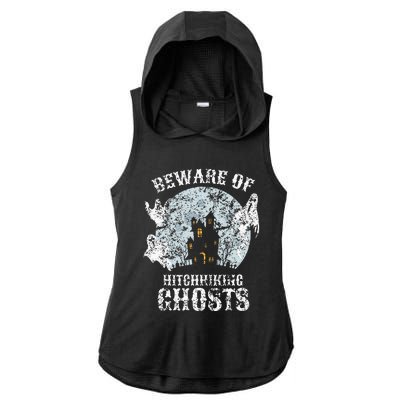 Vintage Beware Of Hitchhiking Ghosts Fun Halloween Party Ladies PosiCharge Tri-Blend Wicking Draft Hoodie Tank