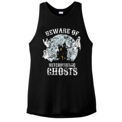 Vintage Beware Of Hitchhiking Ghosts Fun Halloween Party Ladies PosiCharge Tri-Blend Wicking Tank