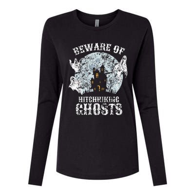 Vintage Beware Of Hitchhiking Ghosts Fun Halloween Party Womens Cotton Relaxed Long Sleeve T-Shirt