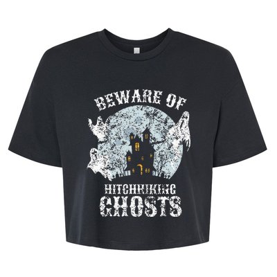 Vintage Beware Of Hitchhiking Ghosts Fun Halloween Party Bella+Canvas Jersey Crop Tee