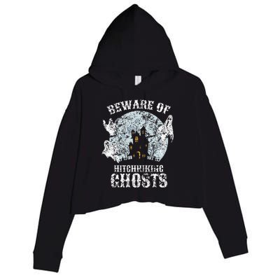 Vintage Beware Of Hitchhiking Ghosts Fun Halloween Party Crop Fleece Hoodie