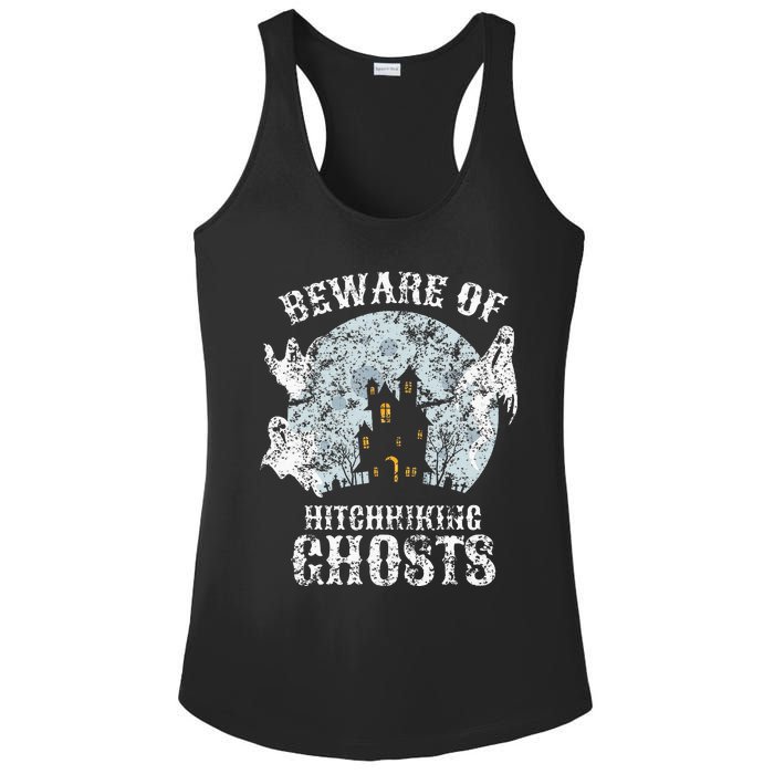 Vintage Beware Of Hitchhiking Ghosts Fun Halloween Party Ladies PosiCharge Competitor Racerback Tank