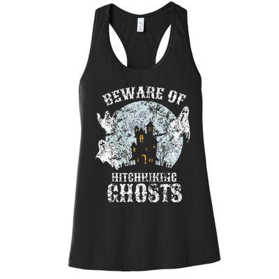 Vintage Beware Of Hitchhiking Ghosts Fun Halloween Party Women's Racerback Tank