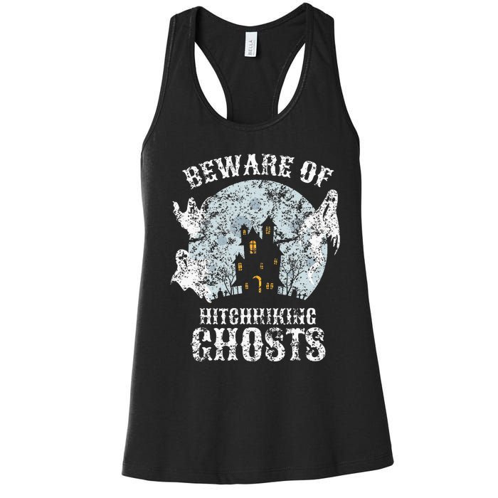 Vintage Beware Of Hitchhiking Ghosts Fun Halloween Party Women's Racerback Tank