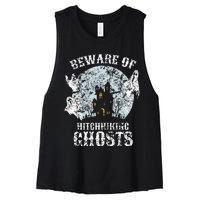 Vintage Beware Of Hitchhiking Ghosts Fun Halloween Party Women's Racerback Cropped Tank