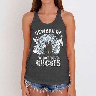 Vintage Beware Of Hitchhiking Ghosts Fun Halloween Party Women's Knotted Racerback Tank