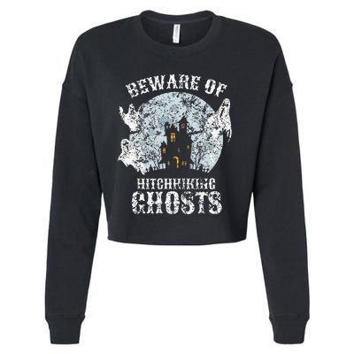 Vintage Beware Of Hitchhiking Ghosts Fun Halloween Party Cropped Pullover Crew