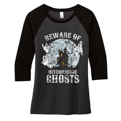 Vintage Beware Of Hitchhiking Ghosts Fun Halloween Party Women's Tri-Blend 3/4-Sleeve Raglan Shirt