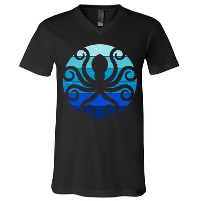 Vintage Blue Octopus Emblem V-Neck T-Shirt