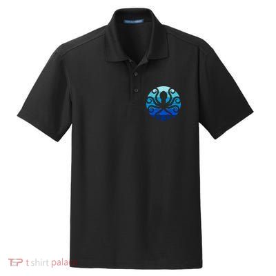 Vintage Blue Octopus Emblem Dry Zone Grid Polo