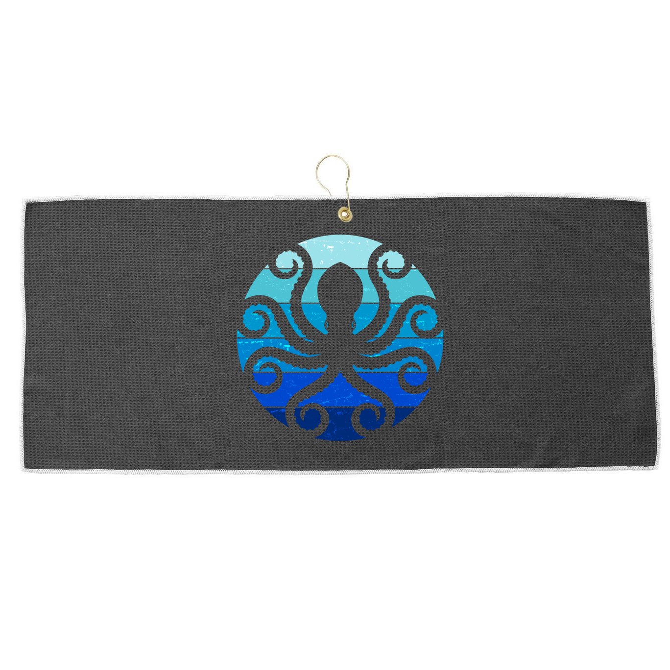 Vintage Blue Octopus Emblem Large Microfiber Waffle Golf Towel