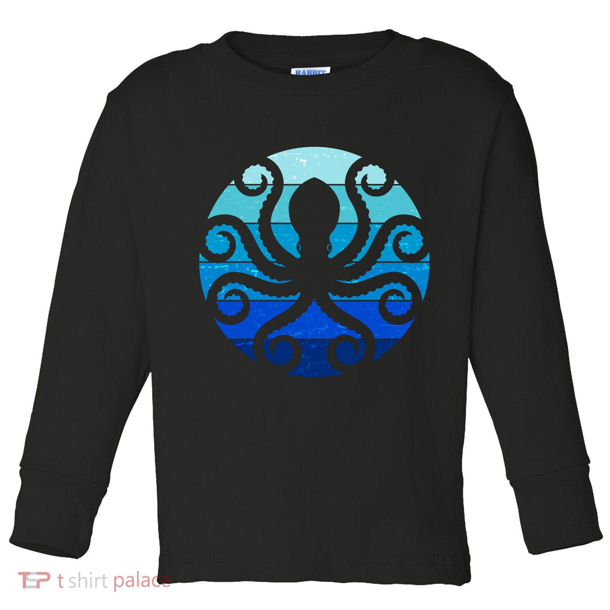 Vintage Blue Octopus Emblem Toddler Long Sleeve Shirt