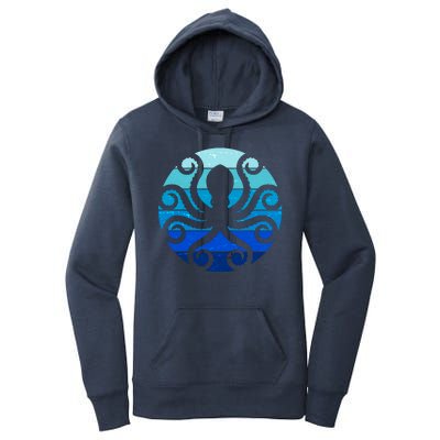 Vintage Blue Octopus Emblem Women's Pullover Hoodie