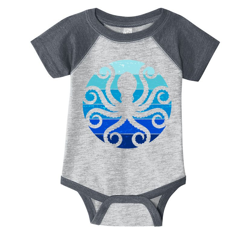 Vintage Blue Octopus Emblem Infant Baby Jersey Bodysuit