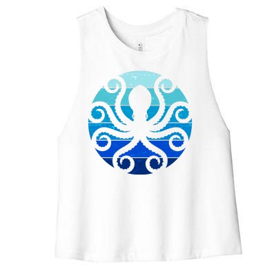 Vintage Blue Octopus Emblem Women's Racerback Cropped Tank