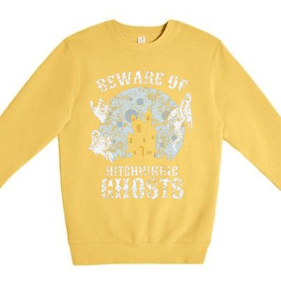 Vintage Beware Of Hitchhiking Ghosts Fun Halloween Party Premium Crewneck Sweatshirt