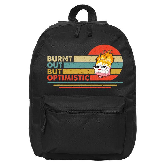 Vintage Burnt Out But Optimistic Funny Marshmallow Camping 16 in Basic Backpack