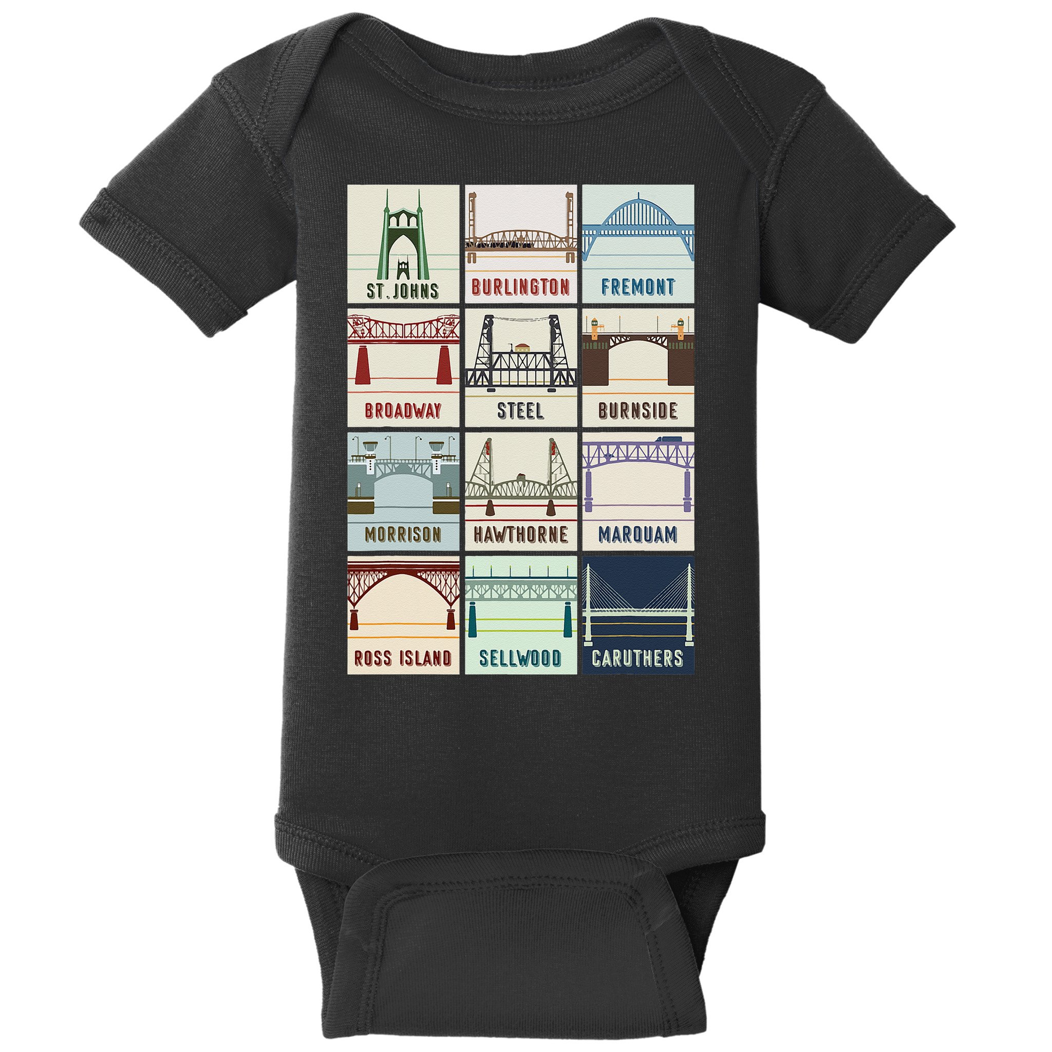 Vintage Bridges Of Portland Oregon Baby Bodysuit
