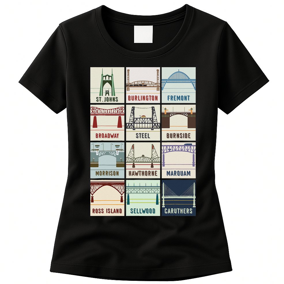 Vintage Bridges Of Portland Oregon Womens T-Shirt