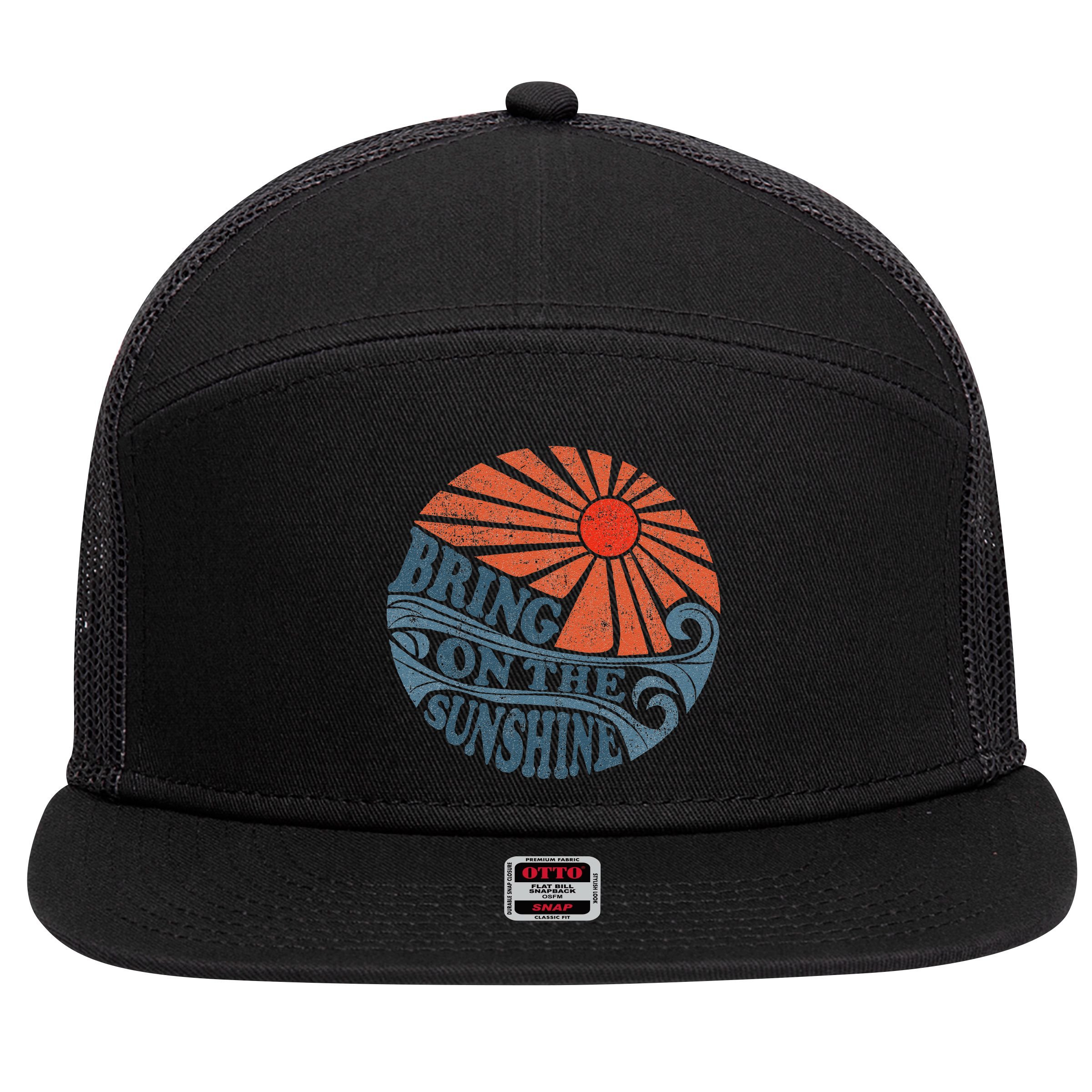 Vintage Bring On The Sunshine Cute Retro 70S Beach Vacation 7 Panel Mesh Trucker Snapback Hat