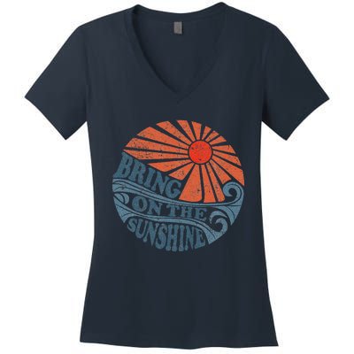 Vintage Bring On The Sunshine Cute Retro 70S Beach Vacation Women's V-Neck T-Shirt