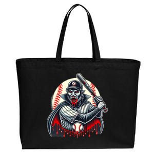 Vampire Baseball Player Funny Halloween Costume Sports Bat Cotton Canvas Jumbo Tote