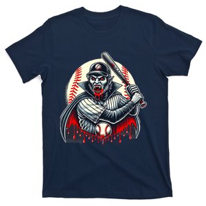 Vampire Baseball Player Funny Halloween Costume Sports Bat T-Shirt