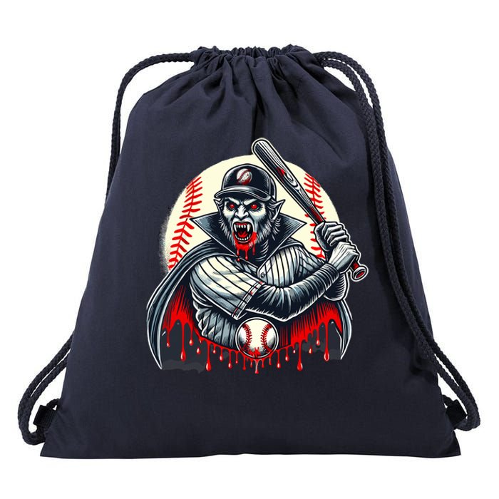 Vampire Baseball Player Funny Halloween Costume Sports Bat Drawstring Bag