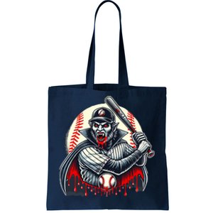 Vampire Baseball Player Funny Halloween Costume Sports Bat Tote Bag