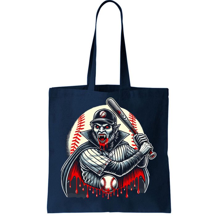 Vampire Baseball Player Funny Halloween Costume Sports Bat Tote Bag