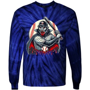 Vampire Baseball Player Funny Halloween Costume Sports Bat Tie-Dye Long Sleeve Shirt