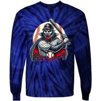 Vampire Baseball Player Funny Halloween Costume Sports Bat Tie-Dye Long Sleeve Shirt