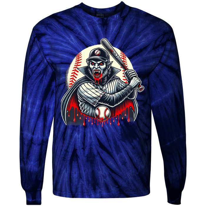 Vampire Baseball Player Funny Halloween Costume Sports Bat Tie-Dye Long Sleeve Shirt