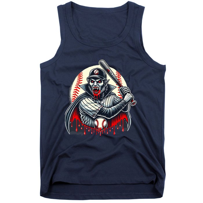 Vampire Baseball Player Funny Halloween Costume Sports Bat Tank Top