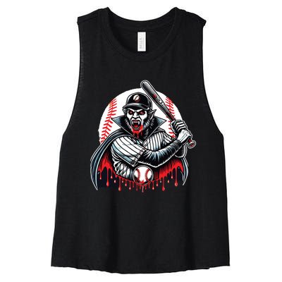 Vampire Baseball Player Funny Halloween Costume Sports Bat Women's Racerback Cropped Tank